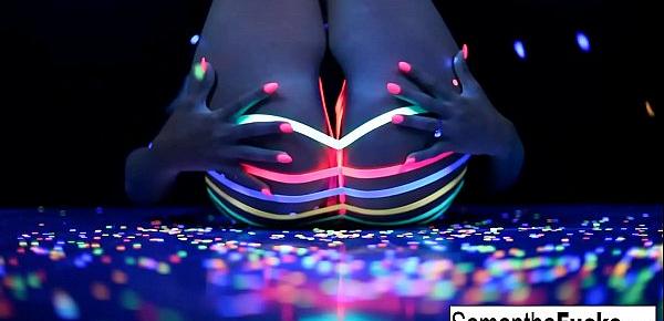  Samantha Saint gets off in this super hot black light solo